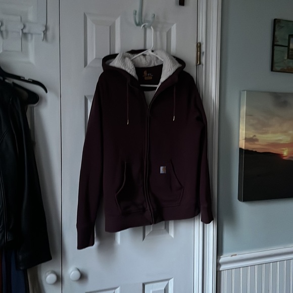 Carhartt maroon Sherpa lined hoodie sweatshirt size Medium - Picture 8 of 16